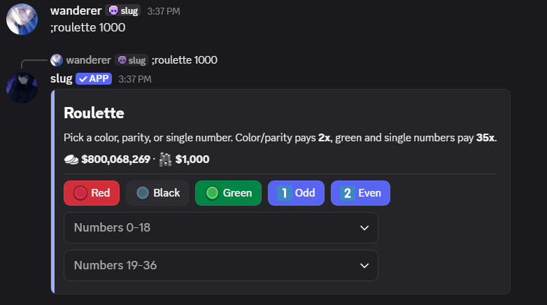 Roulette game
