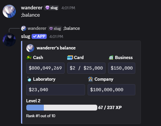 Balance command output